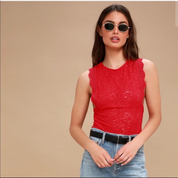 Free People Tops - Free People Lace Red Sure Thang Tank Top